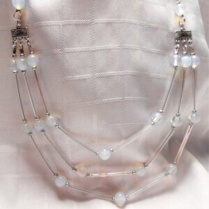 No567 Magnificent handmade necklace with multiple rows of glass tubes and opales
